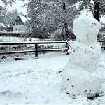 Winter im Harzvorland - Der große Schneemann steht am Schlewecker Dorfteich